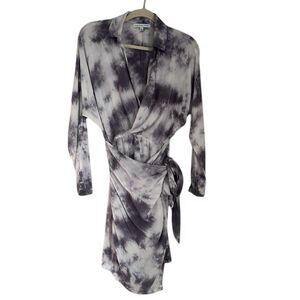 Young Fabulous & Broke Raine Tie Dye Wrap Grey Mini Kimono Dress Size S